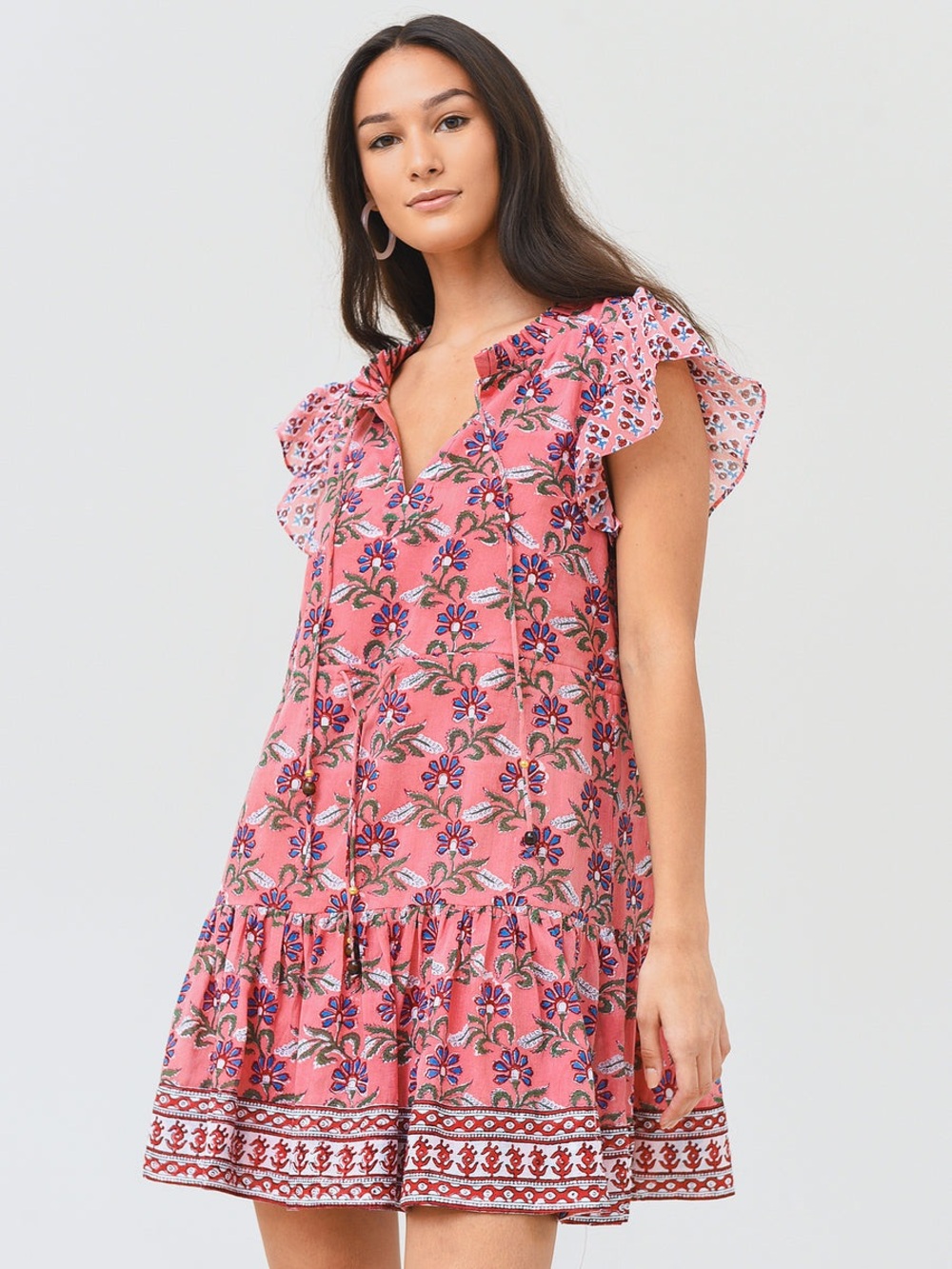 Oliphant Cinched Flirty Pink Paisley Cotton Mini Dress